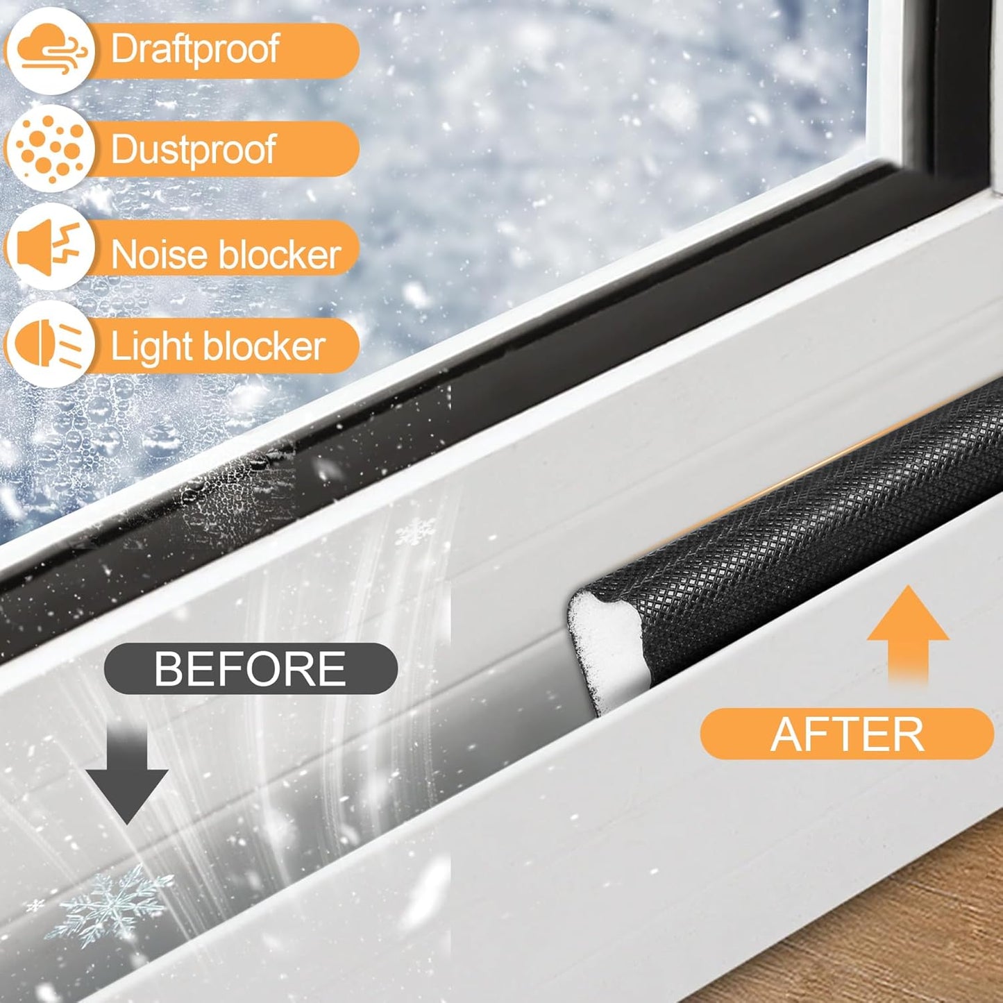 118 Inch Wedge-Shape Foam Window Weather Stripping Door Seal Insulation Strip, Soundproofing Window Inserts Foam Self Adhesive Draft Stopper Light Blocker for Winter Window Door Gaps, White