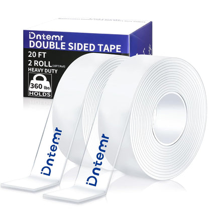 Nano Double Sided Heavy Duty Mounting Tape 2 Rolls, 20FT Total, 120 x 1.18 Inch, Removable Washable Reusable Adhesive Tape for Wall Hanging, Home Decor, Posters, Crafts, Classroom & Office
