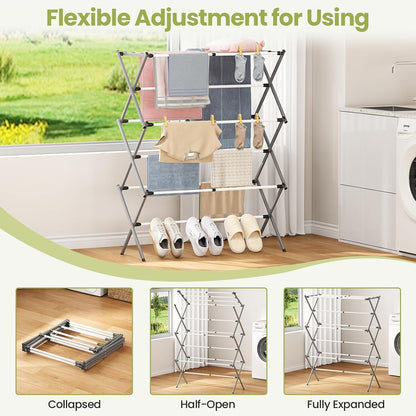 APEXCHASER Extra Large Clothes Drying Rack, Foldable & Extendable Laundry Rack with Adjustable Size (20.87"-35.43" L), Space-Saving, Rust-Resistant Frame for Indoor/Outdoor Use, White