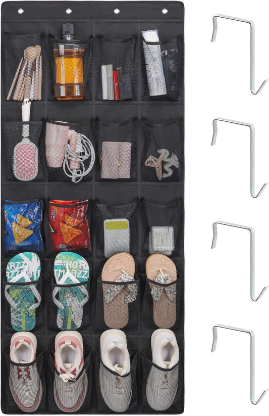 F-color 16-Pocket Hanging Organizer - Over the Door Shoe Organizer, Cruise Essentials for Cabin & RV, Breathable Mesh Storage Pockets, Space Saving Hanging Storage Holder with 4 Sturdy Metal Hooks