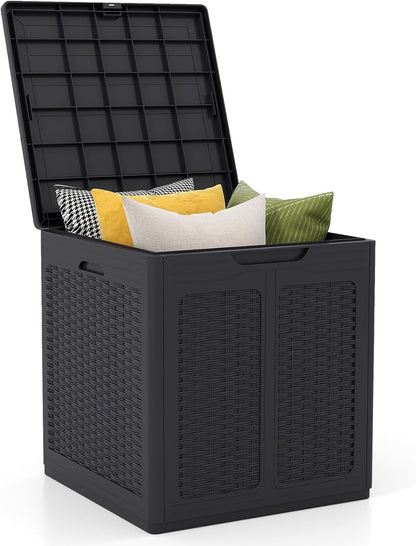 Tangkula 25 Gallon Waterproof Outdoor Storage Box with Lockable Lid | PP Resin, Wicker Patterned, Indoor Outdoor Use, Portable, Versatility, for Deck, Pool, Patio Cushions, Garden Tools