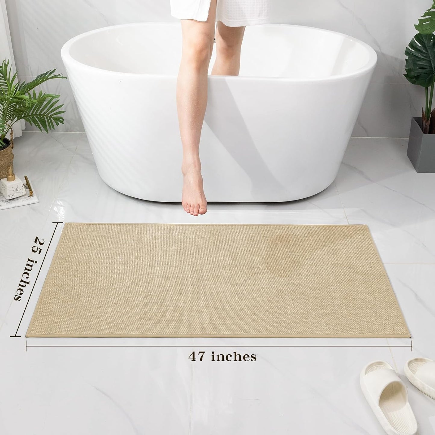 chakme Bathroom Rugs Mat 24x17, Ultra Thin Non Slip Bath Mat Small Quick Dry Absorbent Bath Mat for Bathroom Floor, (Dark Beige, 24"x17")