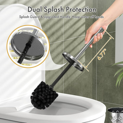 Toilet Bowl Brush and Holder Set 2 Pack with 4 Extra Brush Heads | Extra Long Handle with Splash Guard Cover, Tool-Free Installation, Bathroom Space-Saving, Cleaner Sets for Apartments, RV (White)