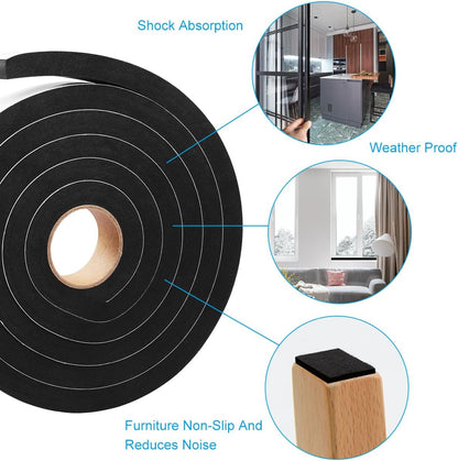 Seal Foam Tape,1/2 Inch W x 1/8 Inch T Weather Stripping for Door and Window,High Density Single Sided Closed Cell Door Insulation Weather Strip, 3 Rolls Total 50FT Black