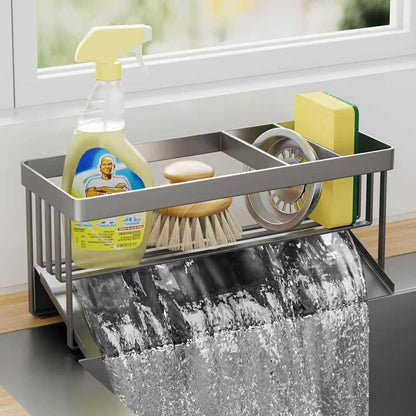 Kitchen Sink Caddy Organzier with Sponge Holder and Removable Drip Tray for Kitchen Sink, 304 Stainless Steel Organize for Sponge Soap Dish Brush Storage Accessories(Black)