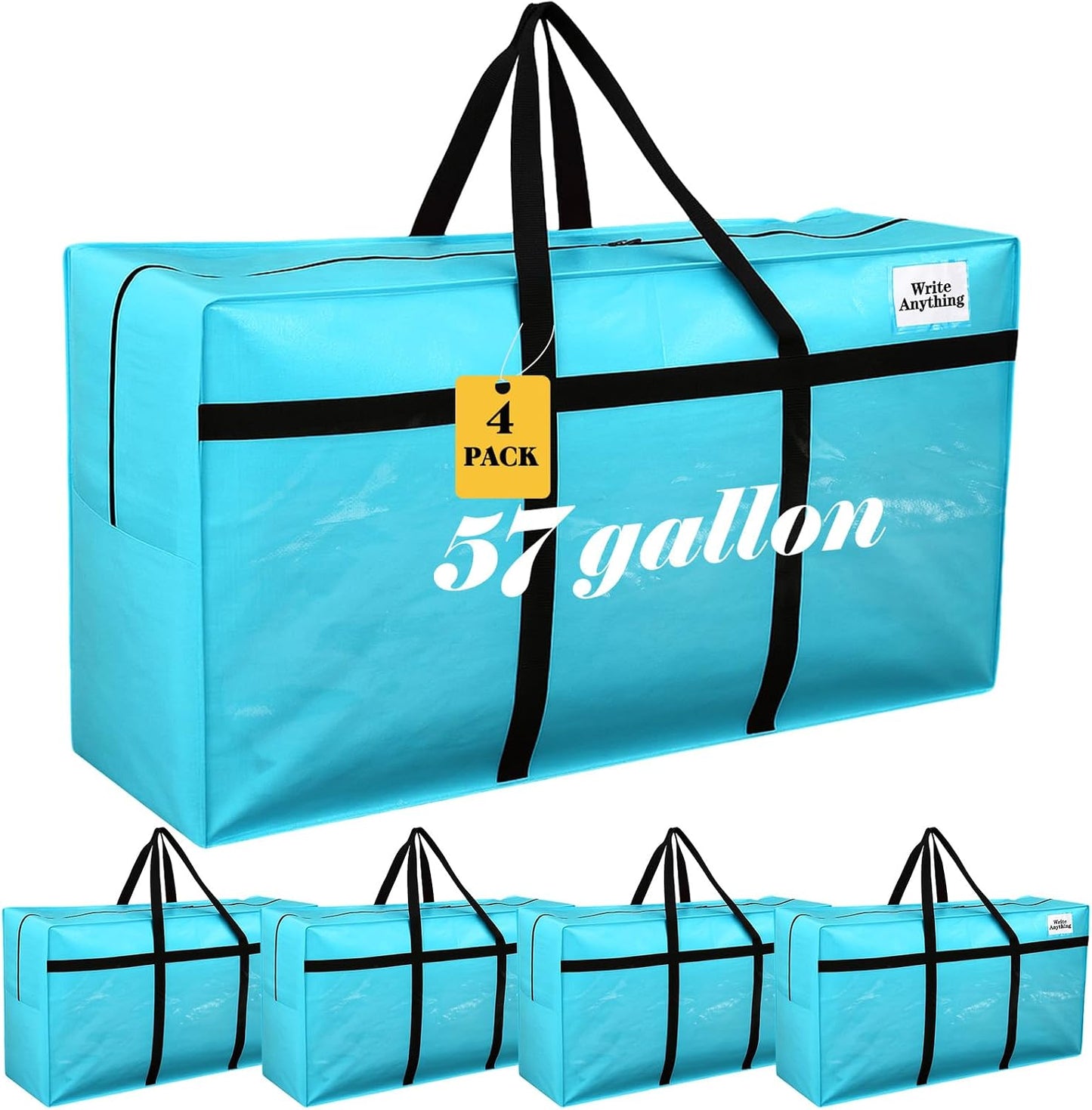Windyun 4 Pack 57 Gallon Extra Large Moving Bags XXL Heavy Duty Storage Bag with Strong Zipper Handle Jumbo Big Tote Box Foldable for College Dorm Travel Clothes Duffle Blanket Pillow(Red)