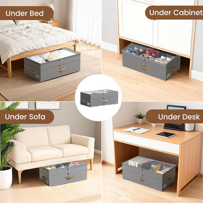 Under Bed Storage with Wheels, 2-Pack Underbed Storage Containers, No Assemble 11 inches 90L XXL Large Adjustable Storage Bins with Clear Lids, Rolling Storage for Clothes, Shoes, Blankets, Gray