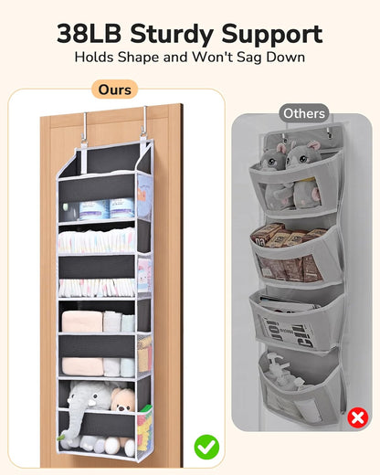 ULG Over the Door Organizer, 5-Tier Extra Large Hanging Storage with 10 Mesh Pockets, 100 lbs Capacity, Heavy Duty Door Organizer for Closet, Bedroom, Nursery Storage, Beige