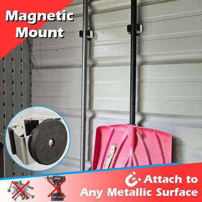 MUTUACTOR Heavy Duty Magnetic Broom Holder,Anti-slip Magnetic Tool Rack with Top Utility Shelf, Easy Assembly Broom Mop Organizer for Refrigerator Metal Cabinet Laundry Room Kitchen,3-Clamps 4-Hooks