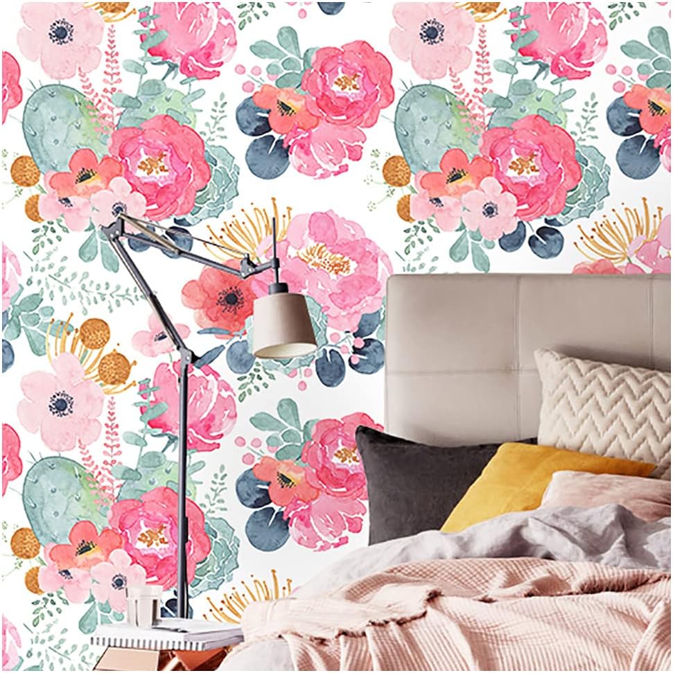 Floralplus Floral Wallpaper Peel and Stick Removable Wallpaper Boho Renter Friendly Dark Flower Wallpapers Contact Paper for Walls Cabinet Bedroom Bathroom Decor 17.5 in x 118 in