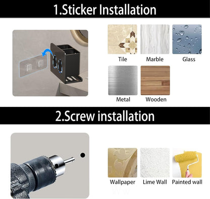 Aluminum Toothbrush Holder， Wall-Mounted，Bathroom Rack，4 Slot，Black | Bracket Shower Toothbrush Razor Holder Suitable for Toothbrush, Toothpaste, Razor and Comb etc Bathroom Storage