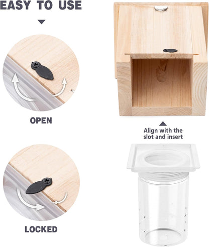 Carpenter Bee Trap for Outside - Pentroof Style Nature Hanging Wood Carpenter Bee Traps Outdoor - Best Bee Trap - Insect Traps with Removable Vault