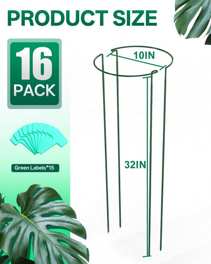 8 Pack 24 In Plant Support Stakes, Peony Cages And Supports with 15 Lables | Rust-proof Metal Plant Stakes, Adjustable Plant Supports For Outdoor Plants, Peony Cage, Flower Stakes for Plants，Hydrangea