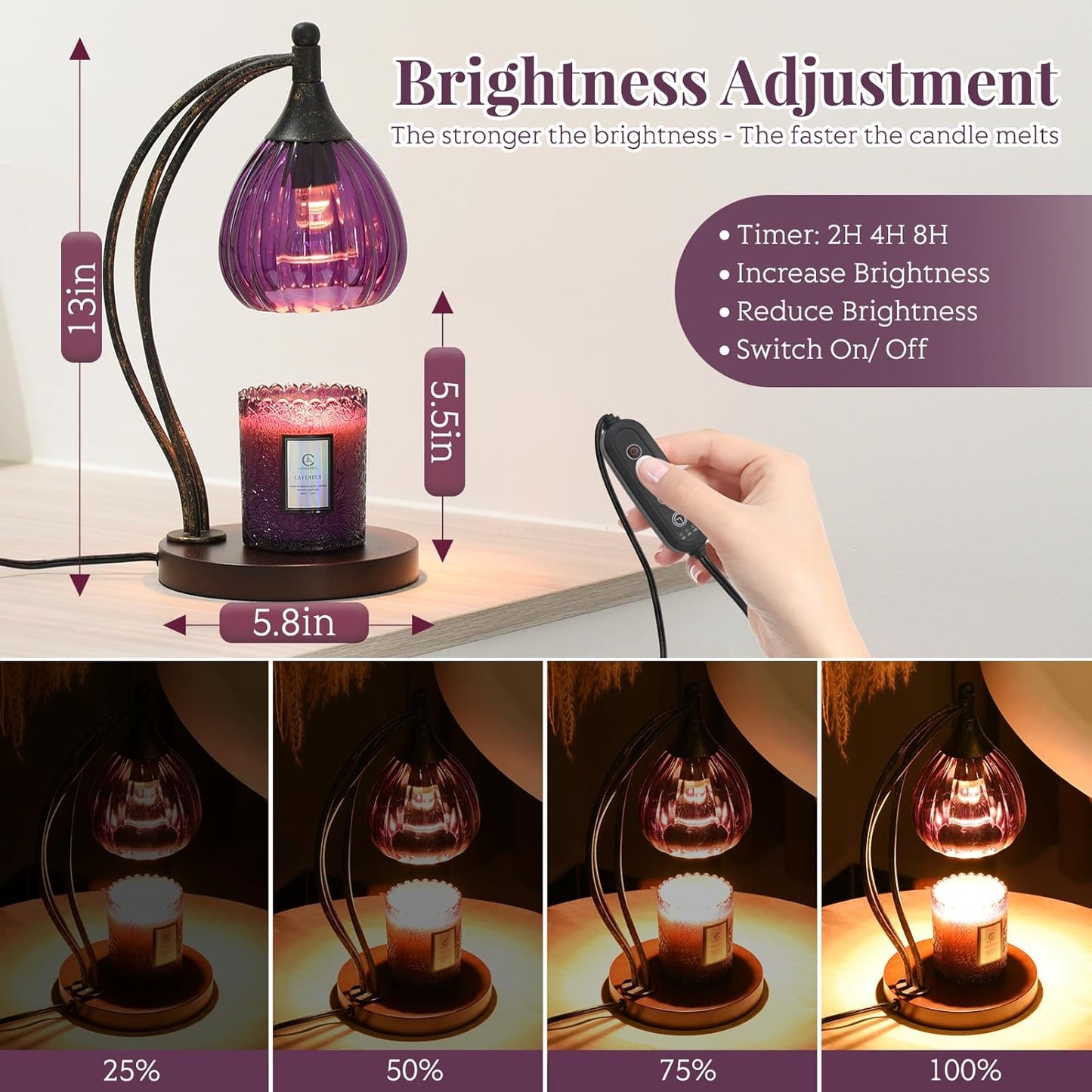 Candle Warmer Lamp with Timer Dimmer - Electric Light Wax Warmer for Jar Candles - Lamp with 2 Bulbs, Unique Birthday Gifts for Women Mom House Warming Gifts New Home Decor