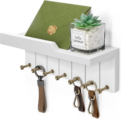 Rebee Vision Small Key Holder Wall Mount for Farmhouse Decor - Key and Mail Holder for Wall with Shelf and 4 Key Hooks - Room Decor Aesthetic (Distressed Blue)