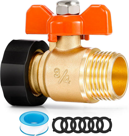 Garden Hose Splitter 3/4" GHT Full Flow 2 Way Brass Hose Splitter Heavy Duty All Metal Hose Y Splitter with Shutoff Outdoor Faucet Water Hose Splitter Y Valve Tap Adapter for Outdoor Garden