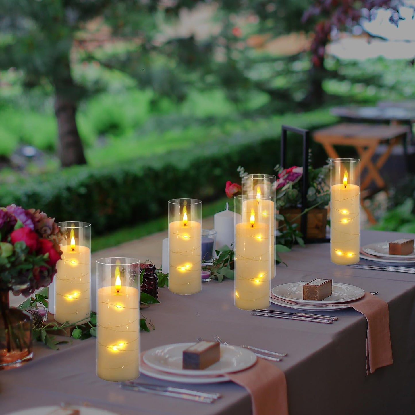 YOROXRG Set of 24 Waterproof Outdoor Flameless Candles, LED Candles with 4 Remote and Timer,(H 4" 5" 6" x D 2.2"),for Christmas,Halloween,Wedding,Festival