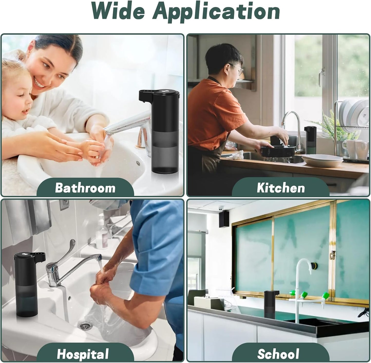 Automatic Foaming Soap Dispenser USB C Rechargeable Hand Soap Dispenser for Bathroom Touchless Dish Soap Dispenser for Kitchen IPX5 Waterproof, Matte Black