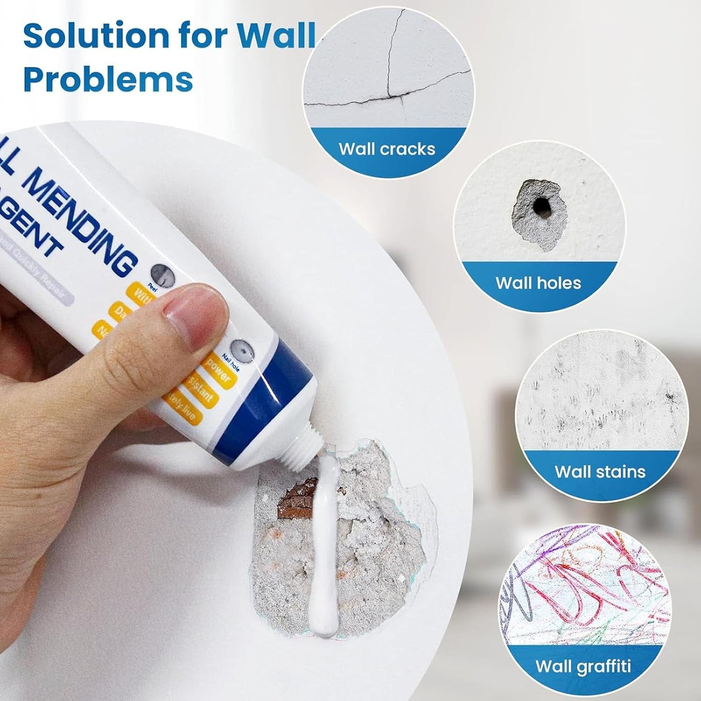 3 Pcs Drywall Repair Kit, Wall Mending Agent, Wall Patch Repair Kit with Scraper, Multi-Functional Drywall Patch Paste Repair Kit for DIY Home Fix