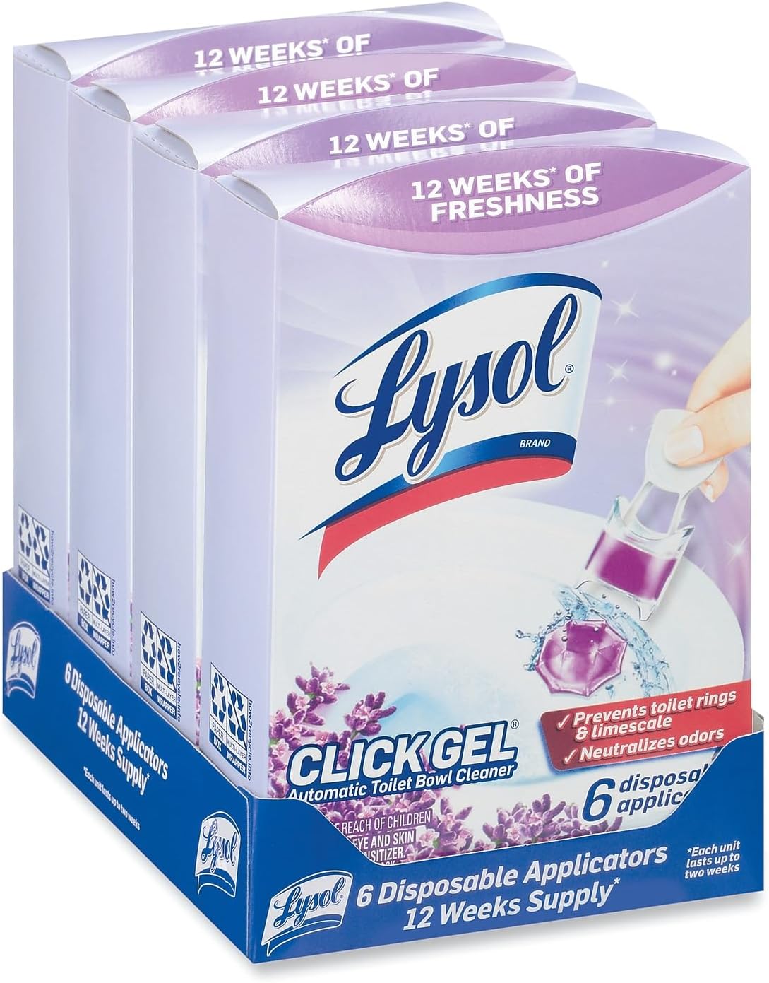 Lysol Click Gel Automatic Toilet Bowl Cleaner, Toilet Gel Stamp, Toilet Freshener, Bathroom Essentials, Refreshing Mango & Hibiscus Scent, 6 Count (Pack of 1)