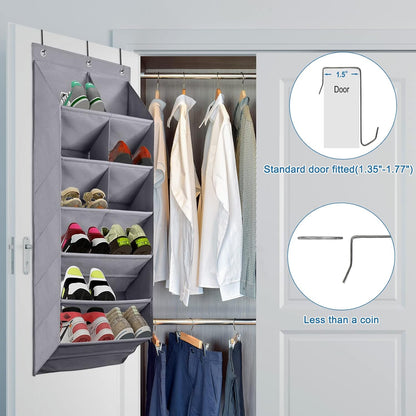 FENTEC 1 Pack Over-the-Door-Shoe-Organizers,Hanging Organizers with Large Pocket Shoe Holder Hanging Shoe Rack for Closet Shoe Organizer for Wall, Over Door Organizer with 15 Pockets Gray