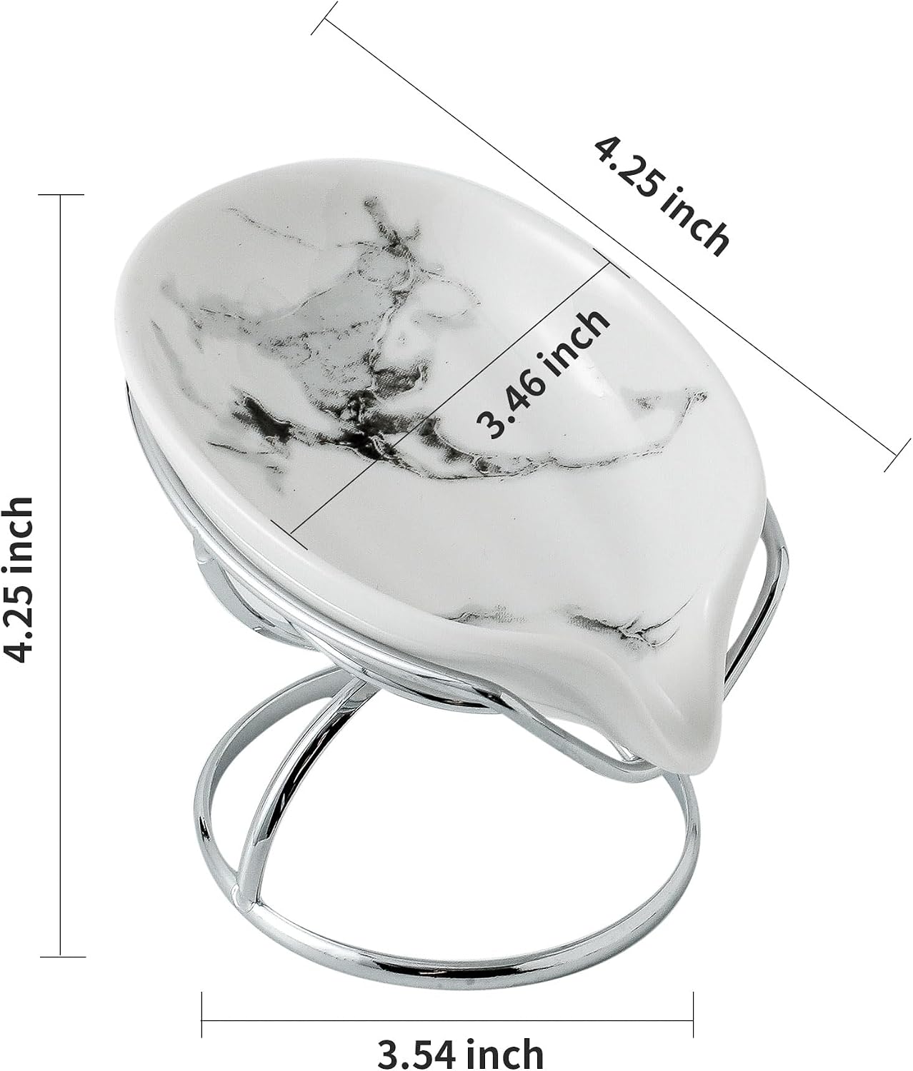Dobbyby Leaf-Shaped Soap Dish – Premium Ceramic Soap Bar Holder with Self-Drainage System – Bar Soap Holder for Shower, Bathroom Sink, Kitchen – Waterfall Soap Dish with Stainless Steel Stand (SLIVER)