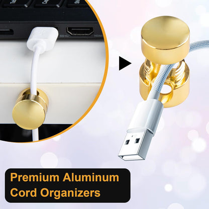 3pcs Cable Anchors for Desk, Adhesive Metal Cord Organizers, Adjustable 2-in-1 Cord Clips Charger Cable Management for Nightstand Office Home Desktop Wall- Gold & Copper & Black