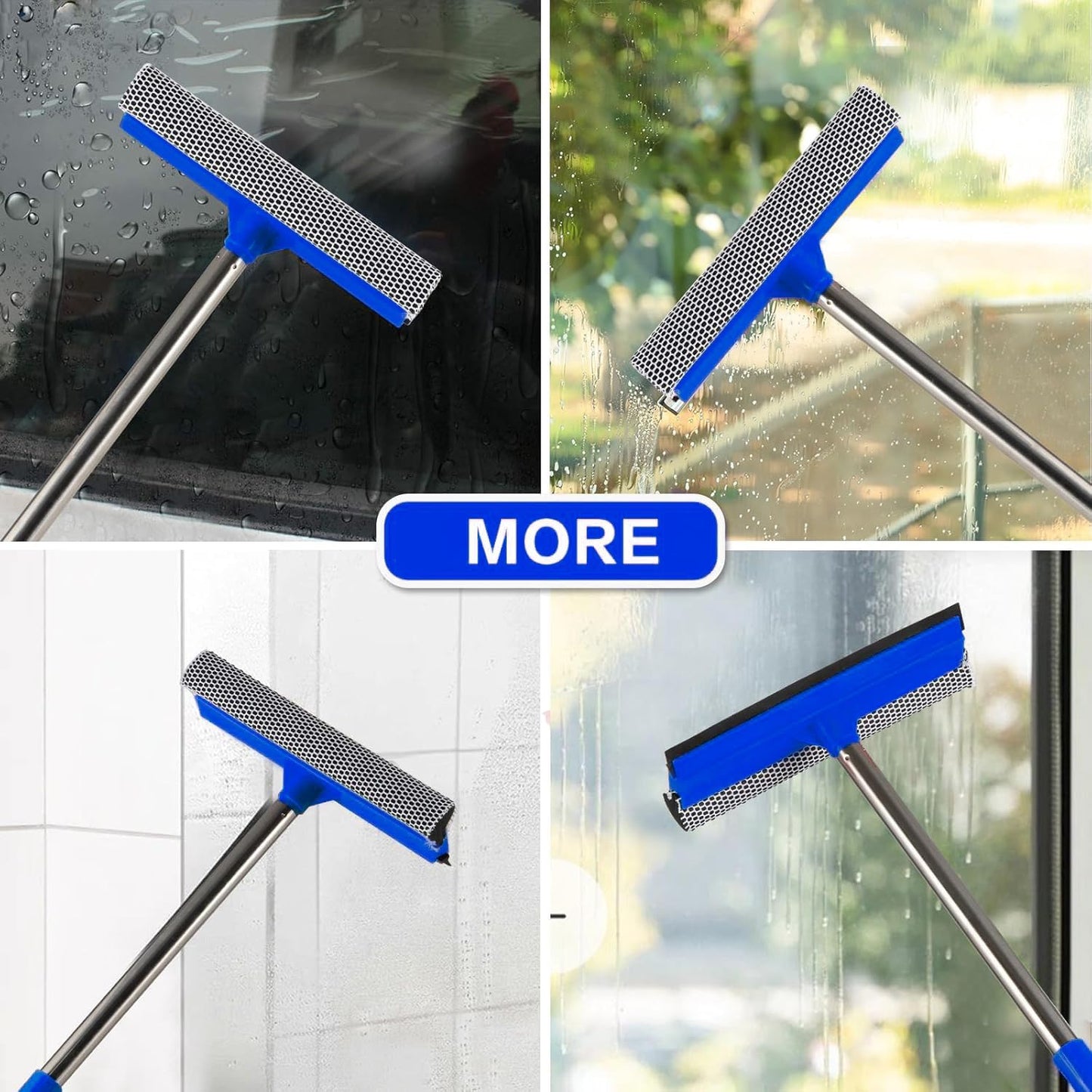 2 in 1 Window Squeegee,Car Window Cleaner Tool with 55" Long Stainless Steel Handle,Sponge Car Squeegee for Home,Gas Station,Glass,Shower,Outdoor High Window Cleaning