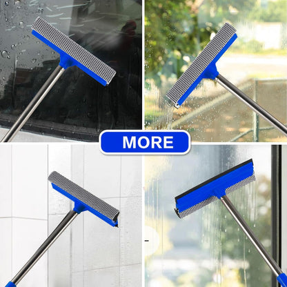 2 in 1 Window Squeegee,Car Window Cleaner Tool with 55" Long Stainless Steel Handle,Sponge Car Squeegee for Home,Gas Station,Glass,Shower,Outdoor High Window Cleaning