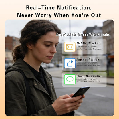 Water Alarm Leak Detector, Water Leak Detector with Cable, 100dB Adjustable Sound Alarm & Real-Time App Alerts WiFi Water Sensor for Home, Kitchen, Bathroom, Warehouse, 3 Packs