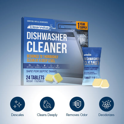 Dishwasher Cleaner Tablets - 24 Pack Dishwasher Cleaner and Deodorizer for Hard Water, Limescale, Calcium Buildup, Grease & Odors - Septic Safe Citric Acid Formula, 1 Year Supply