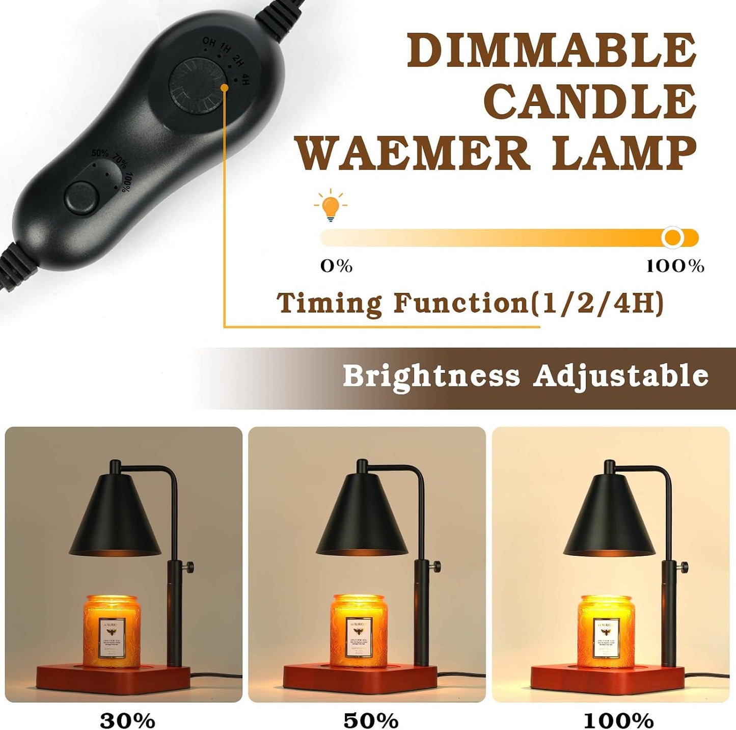 Candle Warmer Lamp Wood with Timer, Dimmable Electric Candle Lamp Warmer for Jar Candles, 2*35 Watt Bulb, Mothers Day Birthday Gifts for Women Men, Decorative Wooden Candle Lamp for Bedroom Home Decor