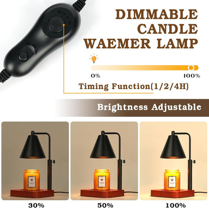 Candle Warmer Lamp Wood with Timer, Dimmable Electric Candle Lamp Warmer for Jar Candles, 2*35 Watt Bulb, Mothers Day Birthday Gifts for Women Men, Decorative Wooden Candle Lamp for Bedroom Home Decor
