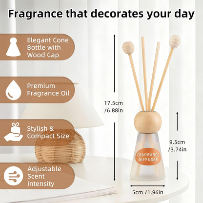 Reed Diffuser Set, Blue Bell Scent with Reed Sticks, 1.7 fl oz / 50ml Cone-Shaped Bottle with Round Wooden Cap, Ideal for Bathroom, Bedroom, Office, Home Fragrance for Shelf Decor Air Freshener Gift