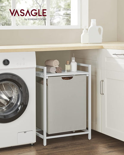 VASAGLE Laundry Hamper, Laundry Basket Sorter with 3 Pull-Out and Removable Bags, Shelf, Metal Frame, 3 x 10.6 Gallons (40 L), 36.4 x 13 x 28.4 Inches, Cappuccino Beige and Natural Beige UBLH301LH01