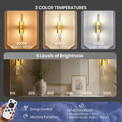 IRONPAX Wall Sconces Battery Operated Set of 2, Wireless Rechargeable Wall Sconce Set of Two, Dimmable Wall Lights with Remote for Bedroom Living Room Hallway Decor (Gold, Fabric Shade)