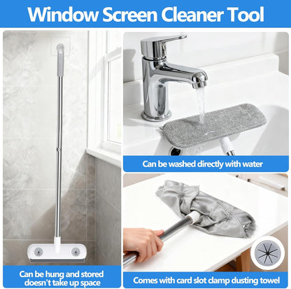 XANGNIER Window Screen Cleaner & Track Cleaning Kit-Mesh Screen Cleaner Brush with Extension Pole,Window Sill and Track Cleaner Tool Washing Equipment,28″Detachable Long-Reach Handle,Wet&Dry Dual-Use