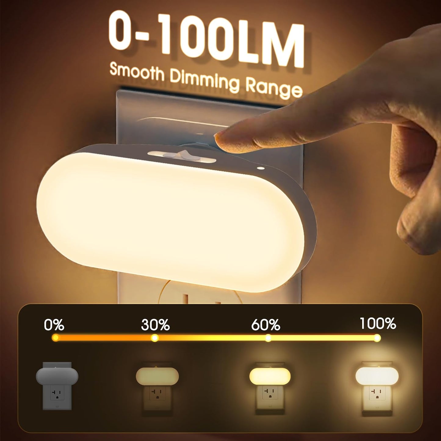 Briignite Night Lights Plug into Wall [2 Pack], White Night Light Dusk to Dawn Sensor Nightlight, Brightness Adjustable 3000K Soft White, Plug in Night Light for Bedroom, Hallway, Stairs, Kitchen