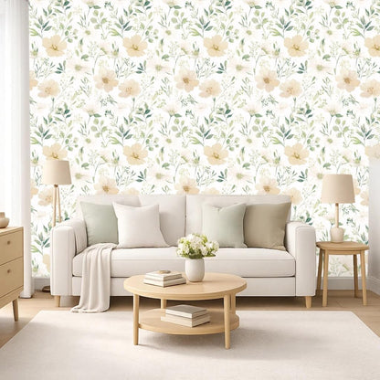 Sage Green Floral Peel and Stick Wallpaper Self Adhesive Removable Modern for Bedroom Accent Wall Renter Friendly Thick Watercolor Natural Flower Wallpaper 17.7" x 118"