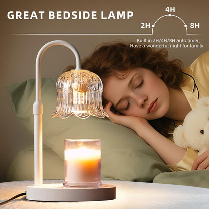 CRMILL Candle Warmer Lamp with Timer: Adjustable Dimmable Height Adjustable Warming - Flower Shape Wax Lamp Jar Candles No Flame Modern Home Decor Table Lights - Home Living Bedroom