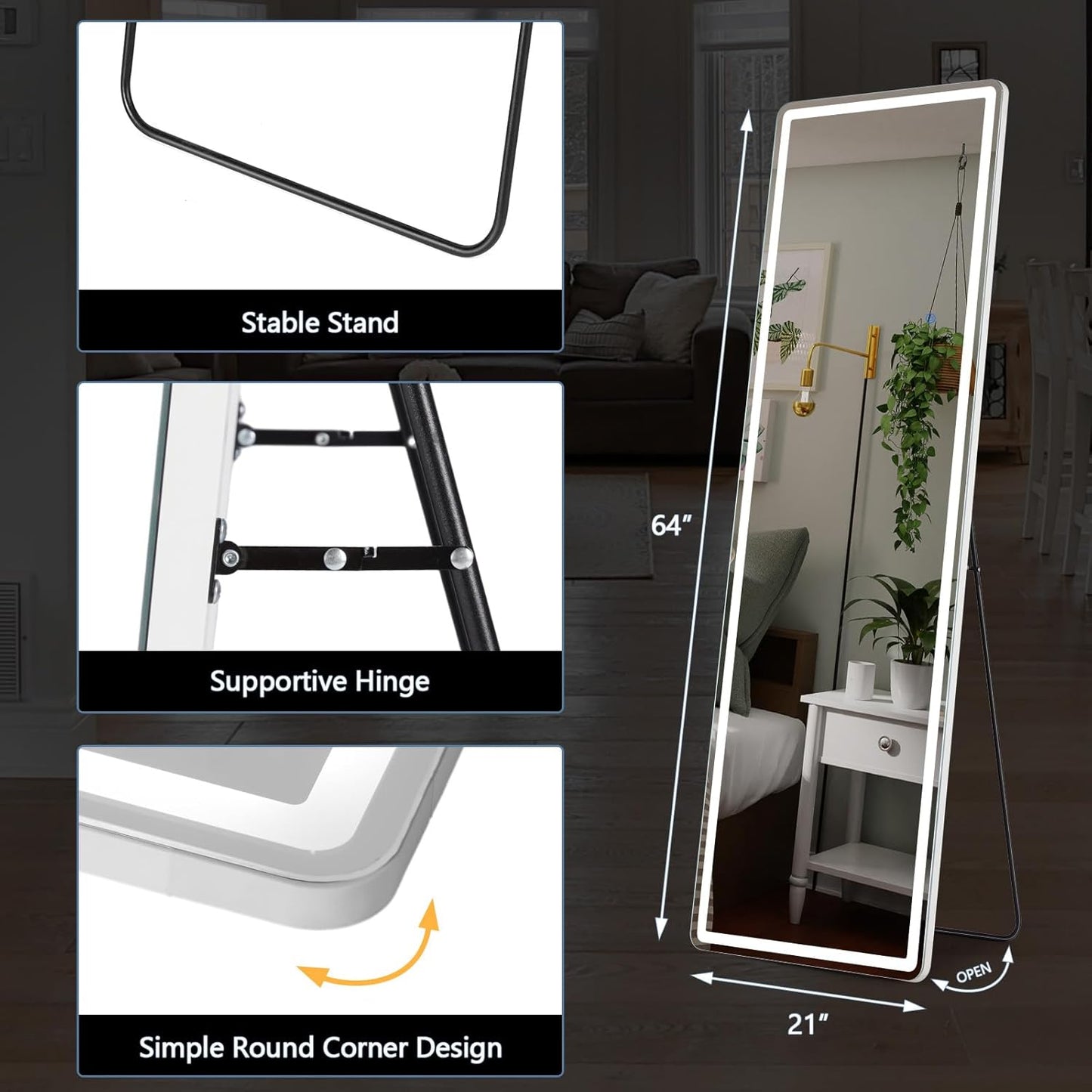 Arched Mirror Full Length, Upgraded 16"x59" Body Wall Mirrors with Shatter-Proof Glass, Floor Standing, Hanging or Leaning, Tall Arch Mirror with Stand Aluminum Alloy Frame for Bedroom Cloakroom