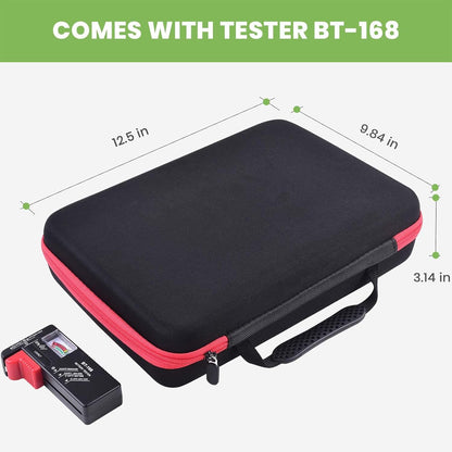 ALKOO 136+ Battery Organizer Storage Case with BT-168 Tester | AA AAA C D 9V & Button Cells Batteries Holder Box, Foam Protection, Home / Garage / Drawer Organization, Case Only, Red