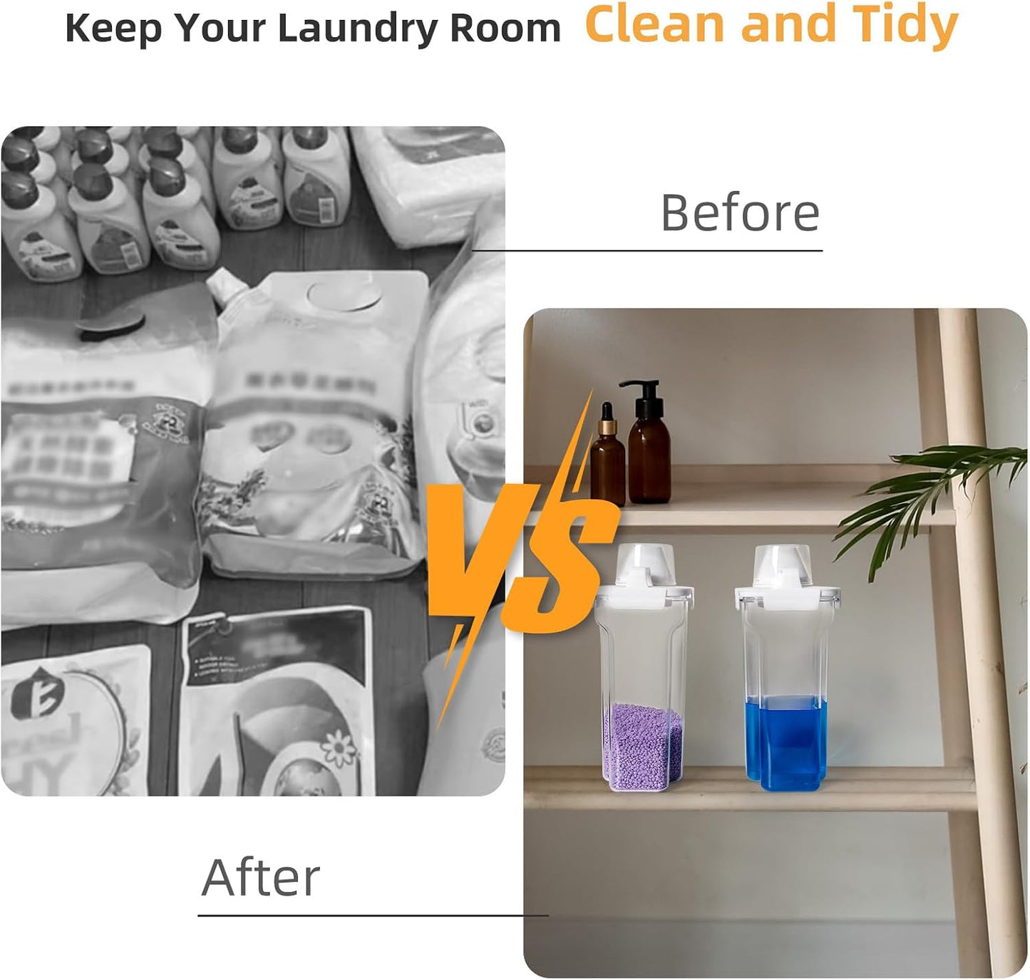 G2 GO2GETHER Laundry Detergent Container,2Pack -68oz Laundry Detergent Dispenser with 5 labels for Laundry Room, Laundry Scent Beads, Powder,Bleach,Soap,Fabric Softener Storage and Organization.