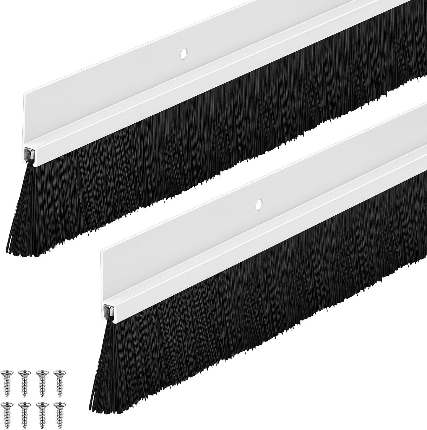 Frienda 2 Set Door Brush Bottom Sweep Brush Weather Stripping Aluminum Door Seal with Screws for Gaps up to 1 Inch, for Home, Commercial Gate, Fill Gaps Dust, Debris (1 x 36 Inch,Gray)