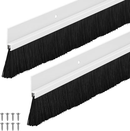 Frienda 2 Set Door Brush Bottom Sweep Brush Weather Stripping Aluminum Door Seal with Screws for Gaps up to 1 Inch, for Home, Commercial Gate, Fill Gaps Dust, Debris (1 x 36 Inch,Gray)