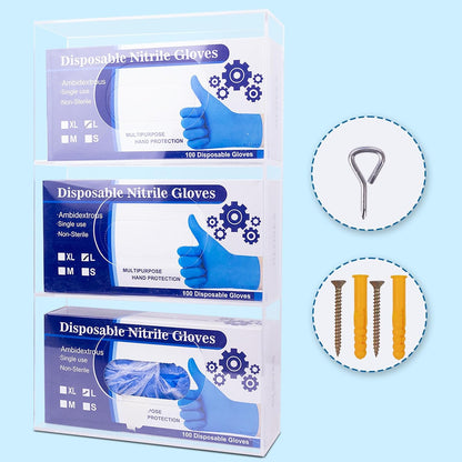 Wall-Mounted Acrylic Glove Box Dispenser Holder,3 Cartons Capacity,Glove & Facial Tissue Wire Rack for Kitchen,Healthcare,Hospital,Etc(3’’Internal width suitable for Small to Medium-Sized Glove Boxes)