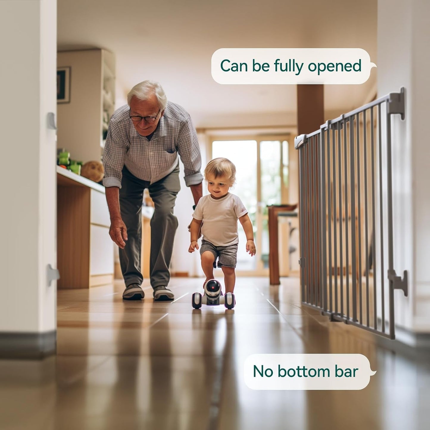 Babelio Baby Gate for Stairs, Kitchen & Doorways, No Bottom Bar| One-Handed Operation| Auto-Close| Hardware Mount (Drill Needed) Safety Dog/Pet Gate (Black - B17, 26-43" W, 28" H)