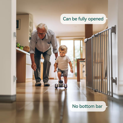 Babelio Baby Gate for Stairs, Kitchen & Doorways, No Bottom Bar| One-Handed Operation| Auto-Close| Hardware Mount (Drill Needed) Safety Dog/Pet Gate (Black - B17, 26-43" W, 28" H)