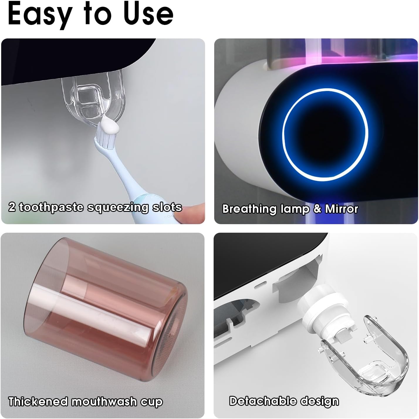 iHave Toothbrush Holders for Bathrooms, UV Toothbrush Sanitizer and Holder Smart Home Bathroom Accessories, 2 Cups Electric Toothbrush Holder Wall Mounted with Toothpaste Dispenser Bathroom Decor