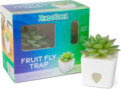 ZendoZones Succulent Fruit Fly Trap – Dark Green Design with Terracotta Base – Eco-Friendly Indoor Fruit Fly Control – Easy-to-Use Decorative Trap | Eco-Friendly Lure; Decorative Dark Green Succulent Design; Refillable; Terra Cotta Base; Easy to Use